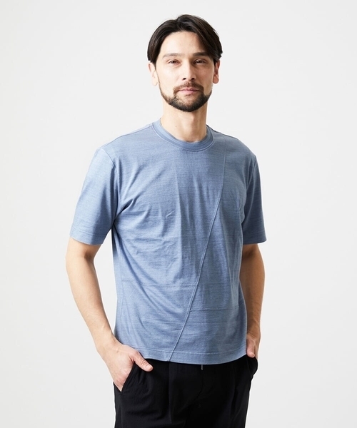 MICHEL KLEIN HOMME   （ミッシェルクランオム）の「切り替えクルーネック半袖カットソー（Tシャツ/カットソー・メンズ・ライトブルー/ネイビー・MEDIUM/LARGE/X-LARGE）」の2枚目の写真