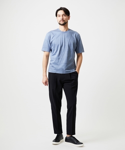 MICHEL KLEIN HOMME   （ミッシェルクランオム）の「切り替えクルーネック半袖カットソー（Tシャツ/カットソー・メンズ・ライトブルー/ネイビー・MEDIUM/LARGE/X-LARGE）」の3枚目の写真