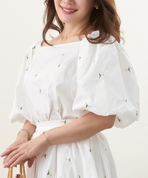 マーガレット 花刺繍 パフスリーブ ブラウス 半袖 Liala×PG