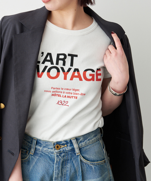 Spick & Span(スピックアンドスパン)の「La Hutte / ラ ユット 別注リブ編み MINI Tee*(Tシャツ/カットソー・レディース・ホワイト系その他/ネイビー/ホワイト・FREE)」の3枚目の写真