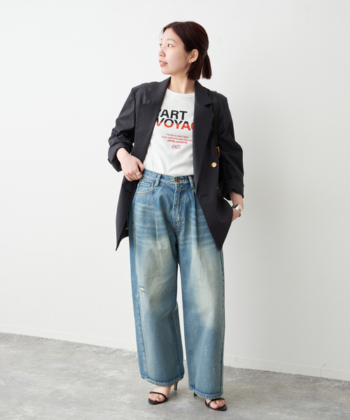 Spick & Span(スピックアンドスパン)の「La Hutte / ラ ユット 別注リブ編み MINI Tee*(Tシャツ/カットソー・レディース・ホワイト系その他/ネイビー/ホワイト・FREE)」の15枚目の写真