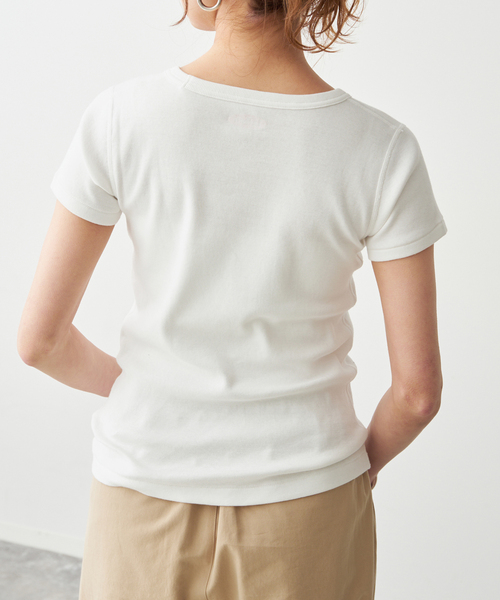 Spick & Span(スピックアンドスパン)の「La Hutte / ラ ユット 別注リブ編み MINI Tee*(Tシャツ/カットソー・レディース・ホワイト系その他/ネイビー/ホワイト・FREE)」の18枚目の写真