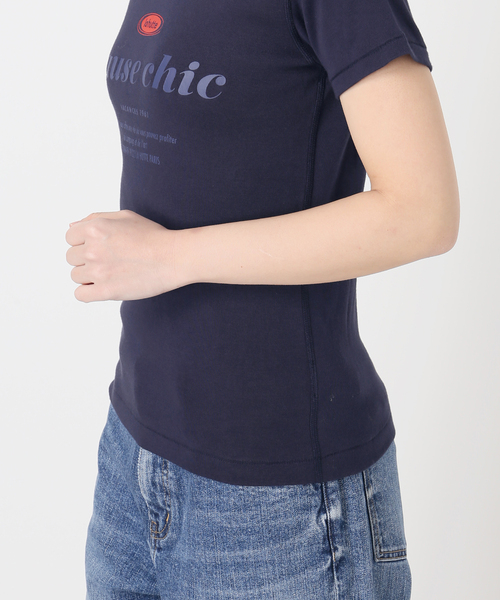 Spick & Span(スピックアンドスパン)の「La Hutte / ラ ユット 別注リブ編み MINI Tee*(Tシャツ/カットソー・レディース・ホワイト系その他/ネイビー/ホワイト・FREE)」の6枚目の写真
