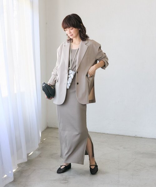 RIVE DROITE（リヴドロワ）の「【こなれ感抜群/接触冷感】ワイドショルダージャケット（テーラードジャケット・レディース・ブラック/ベージュ・FREE）」の13枚目の写真