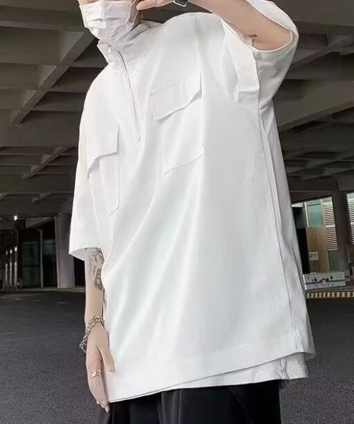 link lot(リンクロット)の「ダブルフェイクポケット梨地ハーフジップシャツ(シャツ/ブラウス・メンズ・ブラウン/ホワイト/ブラック・M/L)」の5枚目の写真
