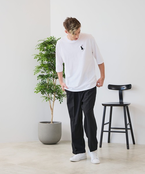 JEANS MATE(ジーンズメイト)の「【ZERO STAIN/ゼロステイン】汗染みの目立ちにくいTシャツ ZEROSTAIN アニマルワンポイント刺繍オーバーサイズTシャツ 防汚 UVカット 綿タッチ・厚手(Tシャツ/カットソー・メンズ・ベージュ系その他/ホワイト系その他3/ブルー系その他/ホワイト系その他2/ブラック系その他3/ブラック系その他2・X-LARGE/MEDIUM/LARGE)」の9枚目の写真