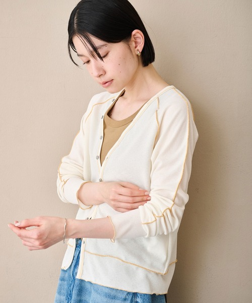kha:ki(カーキ)の「「KHA:KI / カーキ」ドライピケカーディガン(Tシャツ/カットソー・レディース・ブラック/キャメル/オフホワイト・1)」の1枚目の写真