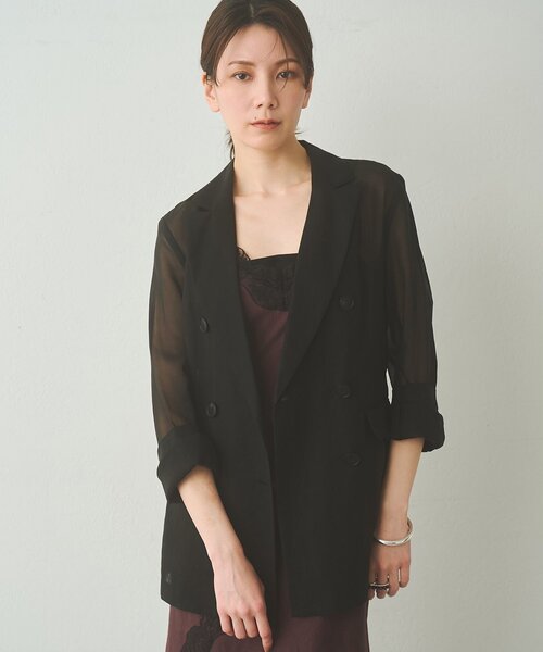 Drawing Numbers(ドローイング ナンバーズ)の「【Drawing Numbers】コットンオーガンジーダブルジャケット(テーラードジャケット・レディース・ブラック/ベージュ・38)」の1枚目の写真