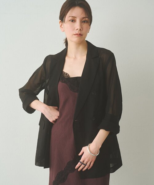 Drawing Numbers(ドローイング ナンバーズ)の「【Drawing Numbers】コットンオーガンジーダブルジャケット(テーラードジャケット・レディース・ブラック/ベージュ・38)」の4枚目の写真