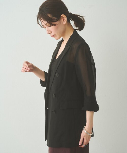Drawing Numbers(ドローイング ナンバーズ)の「【Drawing Numbers】コットンオーガンジーダブルジャケット(テーラードジャケット・レディース・ブラック/ベージュ・38)」の5枚目の写真