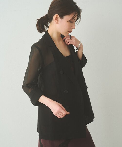 Drawing Numbers(ドローイング ナンバーズ)の「【Drawing Numbers】コットンオーガンジーダブルジャケット(テーラードジャケット・レディース・ブラック/ベージュ・38)」の9枚目の写真