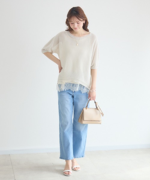 KATHARINE ROSS（キャサリンロス）の「【KATHARINE ROSS】【MADE IN JAPAN】【吸水速乾/通気性】和紙ハーフスリーブニット（ニット/セーター・レディース・イエロー/ライトブルー/オフホワイト・FREE）」の8枚目の写真