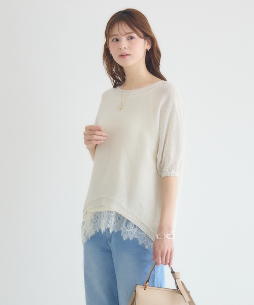 KATHARINE ROSS（キャサリンロス）の「【KATHARINE ROSS】【MADE IN JAPAN】【吸水速乾/通気性】和紙ハーフスリーブニット（ニット/セーター・レディース・イエロー/ライトブルー/オフホワイト・FREE）」の6枚目の写真