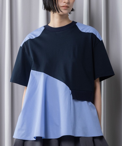 MARECHAL TERRE(マルシャルテル)の「【接触冷感機能付き】Aラインコンビネーショントップス(Tシャツ/カットソー・レディース・オフホワイト/ライトグレー/ブラック/ネイビー・MEDIUM)」の2枚目の写真