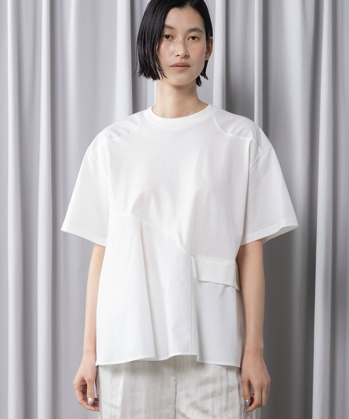 MARECHAL TERRE(マルシャルテル)の「【接触冷感機能付き】Aラインコンビネーショントップス(Tシャツ/カットソー・レディース・オフホワイト/ライトグレー/ブラック/ネイビー・MEDIUM)」の3枚目の写真