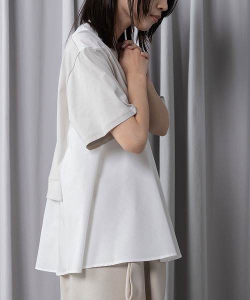 MARECHAL TERRE(マルシャルテル)の「【接触冷感機能付き】Aラインコンビネーショントップス(Tシャツ/カットソー・レディース・オフホワイト/ライトグレー/ブラック/ネイビー・MEDIUM)」の11枚目の写真