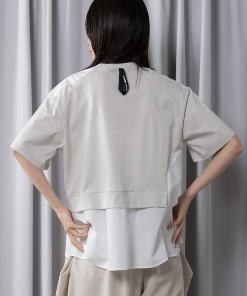 MARECHAL TERRE(マルシャルテル)の「【接触冷感機能付き】Aラインコンビネーショントップス(Tシャツ/カットソー・レディース・オフホワイト/ライトグレー/ブラック/ネイビー・MEDIUM)」の12枚目の写真