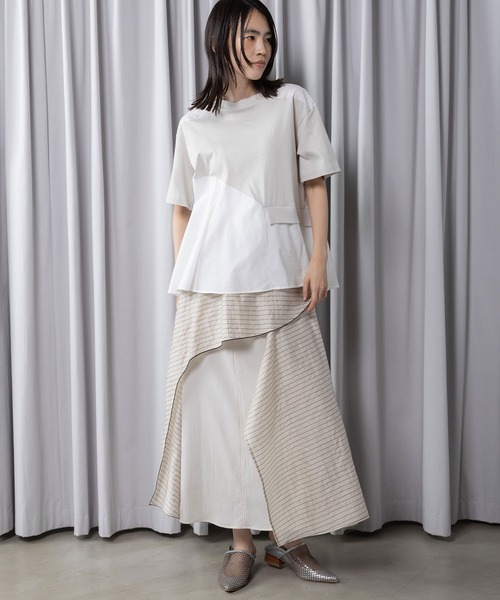 MARECHAL TERRE(マルシャルテル)の「【接触冷感機能付き】Aラインコンビネーショントップス(Tシャツ/カットソー・レディース・オフホワイト/ライトグレー/ブラック/ネイビー・MEDIUM)」の13枚目の写真