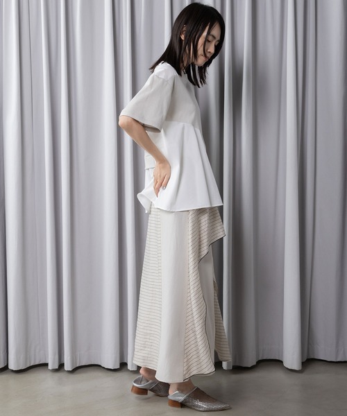 MARECHAL TERRE(マルシャルテル)の「【接触冷感機能付き】Aラインコンビネーショントップス(Tシャツ/カットソー・レディース・オフホワイト/ライトグレー/ブラック/ネイビー・MEDIUM)」の14枚目の写真