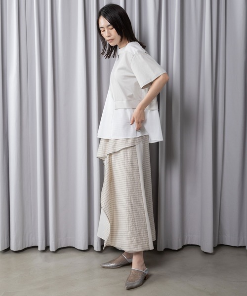 MARECHAL TERRE(マルシャルテル)の「【接触冷感機能付き】Aラインコンビネーショントップス(Tシャツ/カットソー・レディース・オフホワイト/ライトグレー/ブラック/ネイビー・MEDIUM)」の16枚目の写真