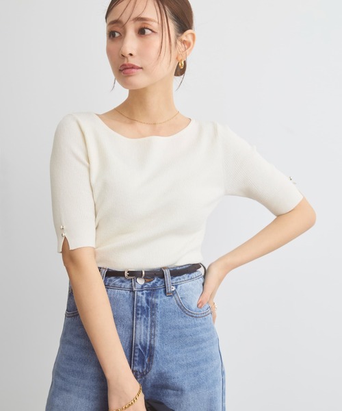 COHINA（コヒナ）の「グロッシー2wayゴールドボタンリブニット 【低身長・小柄女性】（ニット/セーター・レディース・ホワイト/ネイビー/ブルー/ピンク・ONE SIZE）」の10枚目の写真