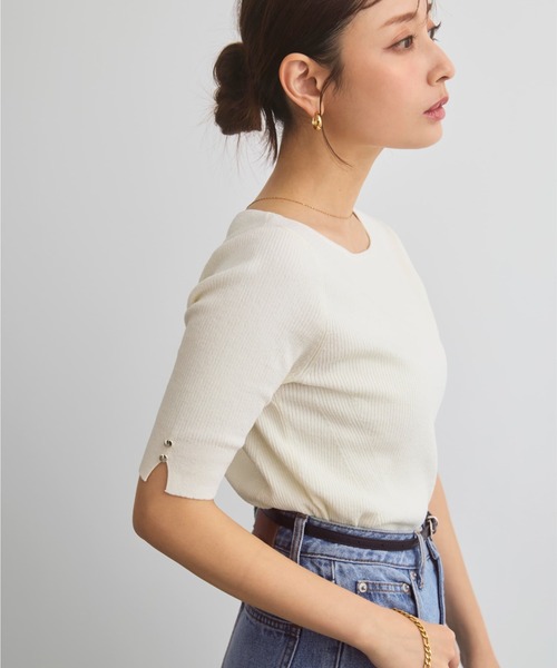 COHINA（コヒナ）の「グロッシー2wayゴールドボタンリブニット 【低身長・小柄女性】（ニット/セーター・レディース・ホワイト/ネイビー/ブルー/ピンク・ONE SIZE）」の11枚目の写真