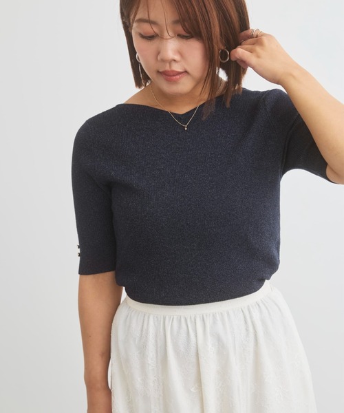 COHINA（コヒナ）の「グロッシー2wayゴールドボタンリブニット 【低身長・小柄女性】（ニット/セーター・レディース・ホワイト/ネイビー/ブルー/ピンク・ONE SIZE）」の22枚目の写真