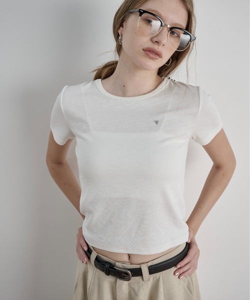 LOSCa(ロスカ)の「ハートチップチビT(Tシャツ/カットソー・レディース・オフホワイト/ライトブルー/ブラック・FREE)」の5枚目の写真