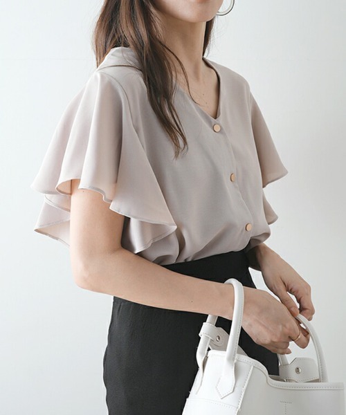 SallyLunn(サリーラン)の「大人フェミニンフリルスリーブブラウス(シャツ/ブラウス・レディース・ブラック/グレー/グリーン・LARGE/MEDIUM)」の8枚目の写真