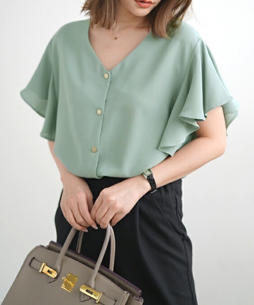 SallyLunn(サリーラン)の「大人フェミニンフリルスリーブブラウス(シャツ/ブラウス・レディース・ブラック/グレー/グリーン・LARGE/MEDIUM)」の17枚目の写真