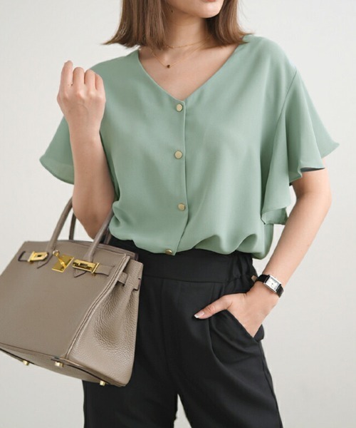 SallyLunn(サリーラン)の「大人フェミニンフリルスリーブブラウス(シャツ/ブラウス・レディース・ブラック/グレー/グリーン・LARGE/MEDIUM)」の19枚目の写真