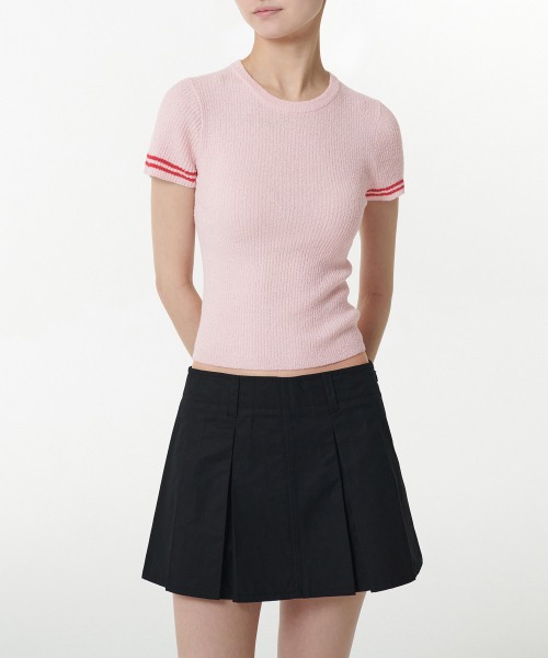 MUSINSA STANDARD WOMAN（ムシンサスタンダードウーマン）の「ウィメンズリブドミニブークルティッピング半袖ニット[ピンク]（ニット/セーター・レディース・その他・SMALL/LARGE/MEDIUM/X-SMALL）」の2枚目の写真