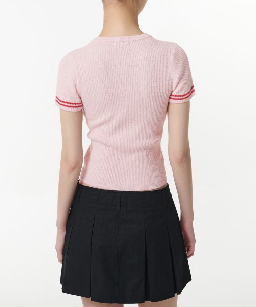 MUSINSA STANDARD WOMAN（ムシンサスタンダードウーマン）の「ウィメンズリブドミニブークルティッピング半袖ニット[ピンク]（ニット/セーター・レディース・その他・SMALL/LARGE/MEDIUM/X-SMALL）」の3枚目の写真