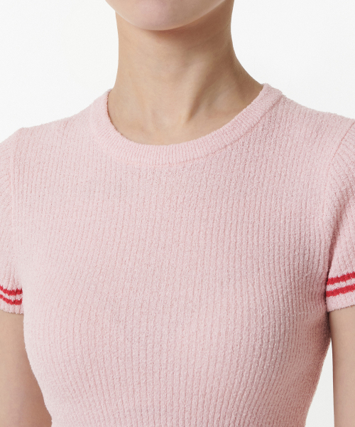 MUSINSA STANDARD WOMAN（ムシンサスタンダードウーマン）の「ウィメンズリブドミニブークルティッピング半袖ニット[ピンク]（ニット/セーター・レディース・その他・SMALL/LARGE/MEDIUM/X-SMALL）」の4枚目の写真