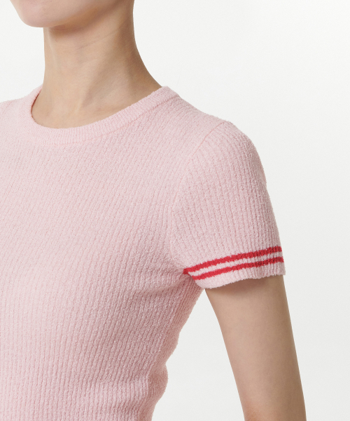 MUSINSA STANDARD WOMAN（ムシンサスタンダードウーマン）の「ウィメンズリブドミニブークルティッピング半袖ニット[ピンク]（ニット/セーター・レディース・その他・SMALL/LARGE/MEDIUM/X-SMALL）」の5枚目の写真