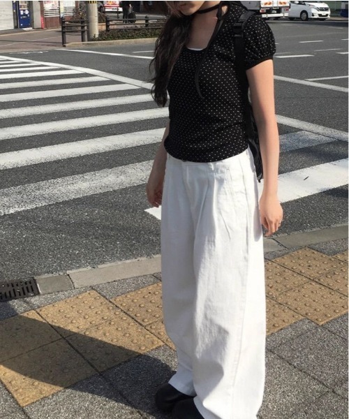 ViViDAY(ビビデー)の「襟リボン ドット柄半袖tシャツ(Tシャツ/カットソー・レディース・ブラック/オフホワイト・M)」の11枚目の写真