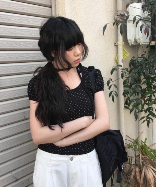 ViViDAY(ビビデー)の「襟リボン ドット柄半袖tシャツ(Tシャツ/カットソー・レディース・ブラック/オフホワイト・M)」の5枚目の写真