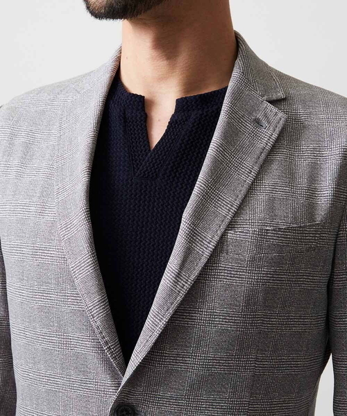 MICHEL KLEIN HOMME   （ミッシェルクランオム）の「【セットアップ】グレンチェック柄テーラードジャケット（テーラードジャケット・メンズ・ネイビー/グレー・MEDIUM/LARGE/X-LARGE）」の4枚目の写真
