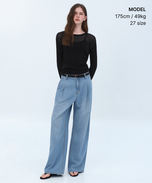 MUSINSA STANDARD WOMAN（ムシンサスタンダードウーマン）の「ウィメンズ テンセル ワン タック エクストラ ワイド デニムパンツ [スカイブルー]（デニムパンツ・レディース・その他・24/25/26/27/28/29/30）」の2枚目の写真