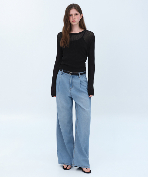 MUSINSA STANDARD WOMAN（ムシンサスタンダードウーマン）の「ウィメンズ テンセル ワン タック エクストラ ワイド デニムパンツ [スカイブルー]（デニムパンツ・レディース・その他・24/25/26/27/28/29/30）」の3枚目の写真