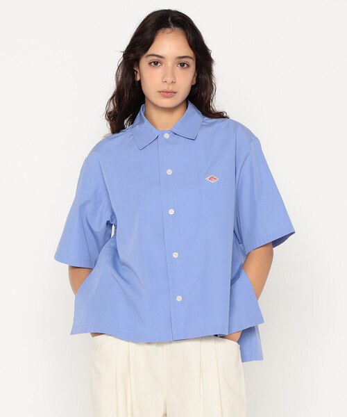 DANTON コットンリネン シャツ ブラウス 半袖 ライトブルー Women's Cotton Poplin Half Sleeve Shirt（シャツ/ブラウス）｜DANTON