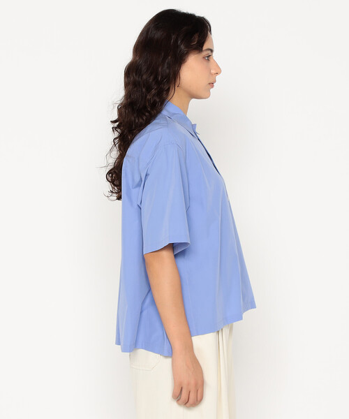 いっぬ★DANTON半袖ブラウス Women's Linen Round Collar Short Sleeve Pullover Shirt Pattern