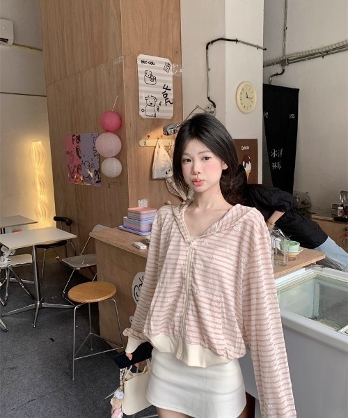 Ritzy（リッツィー）の「ボーダー柄　リボン刺繍パーカー（パーカー・レディース・ピンク・S/M/L）」の4枚目の写真