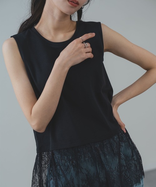 ANNA LUNA（アンナルナ）の「【ANNA LUNA】 レース で 魅せる 大人 の レイヤード ノースリーブ / 袖なし（シャツ/ブラウス・レディース・ブラック/オフホワイト・LARGE/MEDIUM）」の5枚目の写真