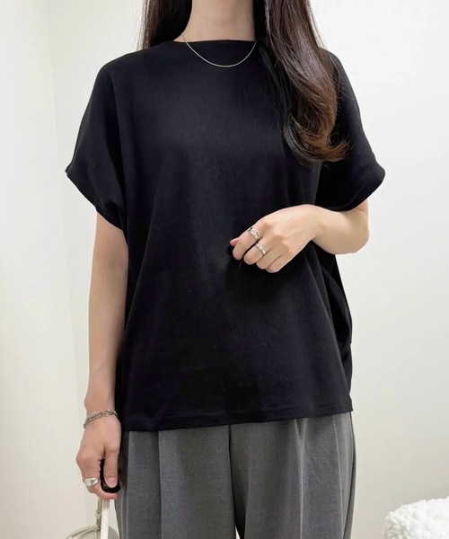 aquagarage(アクアガレージ)の「コクーンリブ半袖トップス(Tシャツ/カットソー・レディース・ブラウン/アイボリー/ブラック・FREE)」の9枚目の写真
