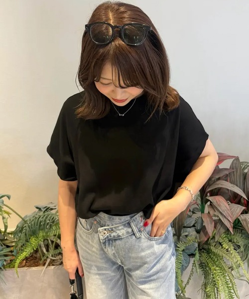 aquagarage(アクアガレージ)の「コクーンリブ半袖トップス(Tシャツ/カットソー・レディース・ブラウン/アイボリー/ブラック・FREE)」の12枚目の写真