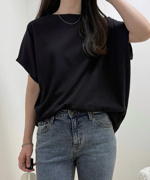 aquagarage(アクアガレージ)の「コクーンリブ半袖トップス(Tシャツ/カットソー・レディース・ブラウン/アイボリー/ブラック・FREE)」の10枚目の写真