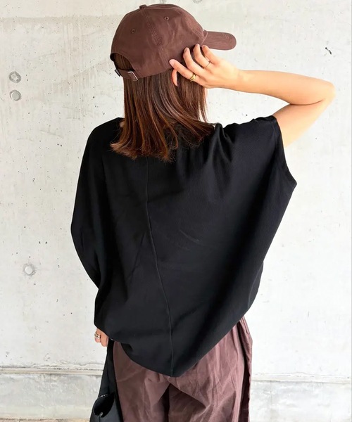 aquagarage(アクアガレージ)の「コクーンリブ半袖トップス(Tシャツ/カットソー・レディース・ブラウン/アイボリー/ブラック・FREE)」の14枚目の写真