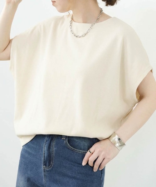 aquagarage(アクアガレージ)の「コクーンリブ半袖トップス(Tシャツ/カットソー・レディース・ブラウン/アイボリー/ブラック・FREE)」の7枚目の写真