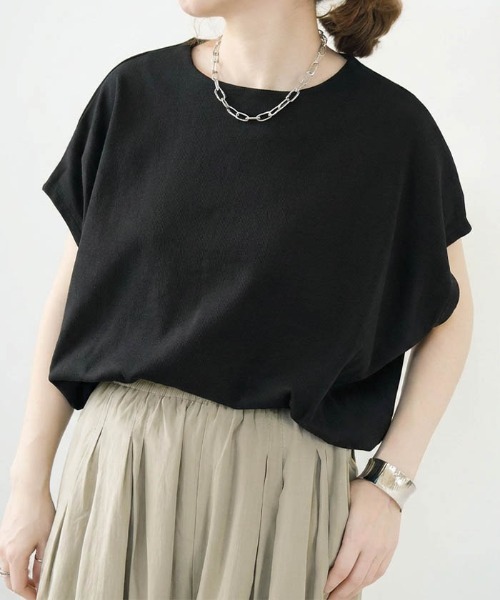 aquagarage(アクアガレージ)の「コクーンリブ半袖トップス(Tシャツ/カットソー・レディース・ブラウン/アイボリー/ブラック・FREE)」の18枚目の写真